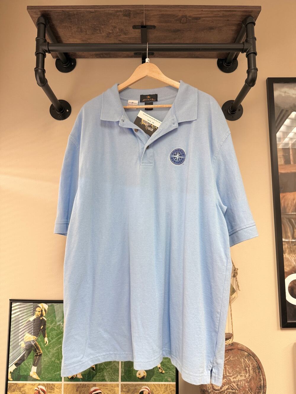 90s Antigua Vintage Seattle Mariners Blue MLB Baseball Polo Shirt Lee Nutmeg